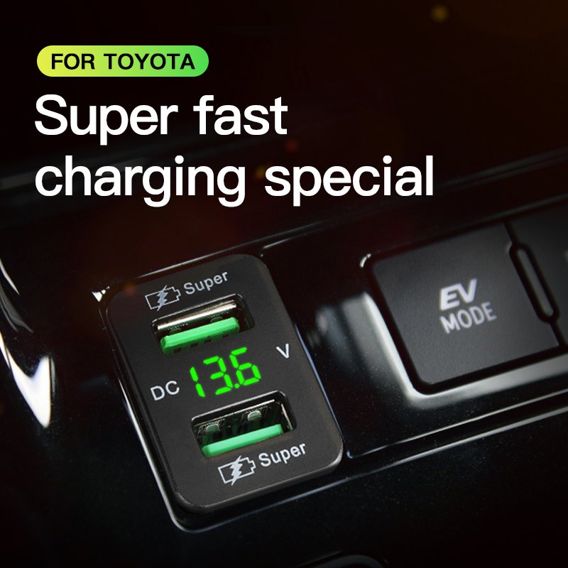 LED Voltmeter 45W Super Fast Car Charger QC 3.0 Car Charger Fast Charging Dual USB C Port Car Mobile Charger for Toyota Bus