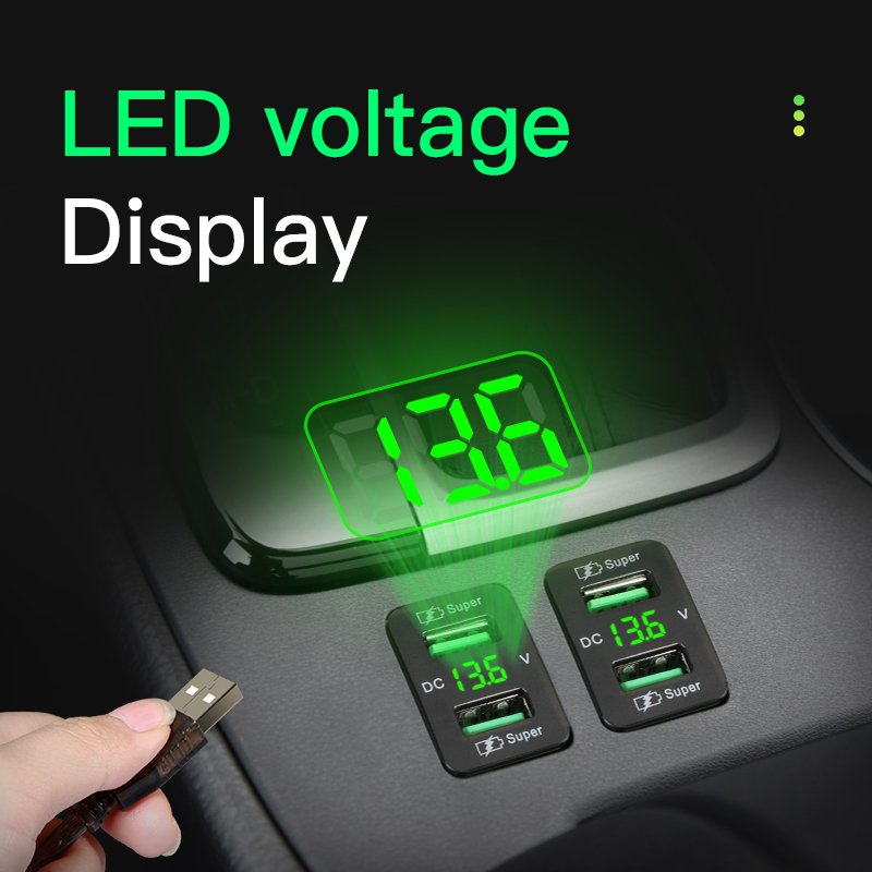 LED Voltmeter 45W Super Fast Car Charger QC 3.0 Car Charger Fast Charging Dual USB C Port Car Mobile Charger for Toyota Bus