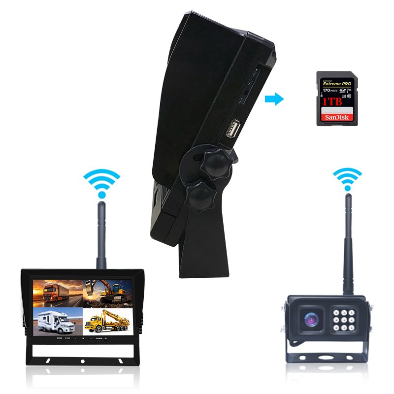 Quad Split 10.1 Inch Display Dvr Monitor System with 4 Wireless WIFI Camera Kit Vehicle Security Blind Zone Monitoring System