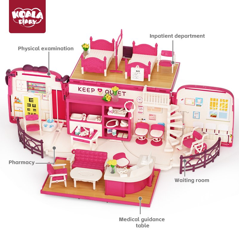 Koala Diary Miniature Dollhouse with Furniture and Accessories Plastic Furniture Dollhouse Play set for Toddlers