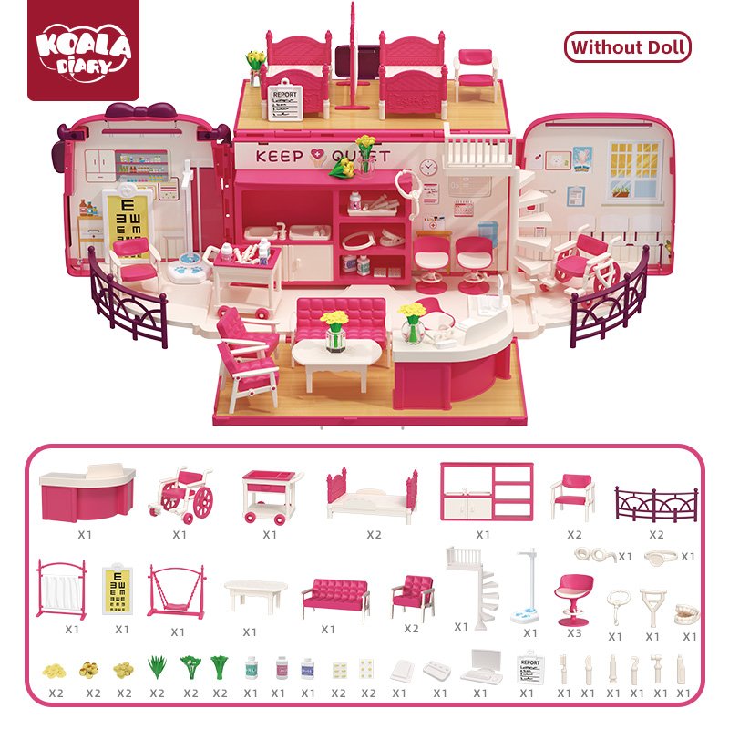 Koala Diary Miniature Dollhouse with Furniture and Accessories Plastic Furniture Dollhouse Play set for Toddlers
