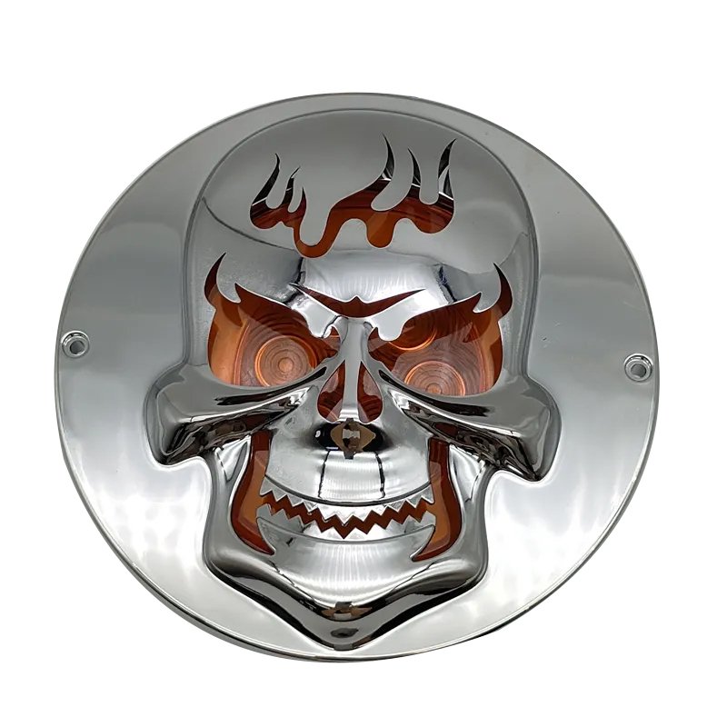 4 Inch Strobe Red Amber Round Rear Brake Light Flash Turn Tail Lamp for Truck Trailer with Skull Cover