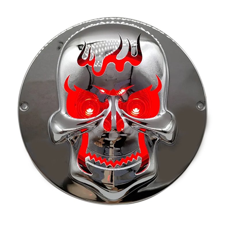 4 Inch Strobe Red Amber Round Rear Brake Light Flash Turn Tail Lamp for Truck Trailer with Skull Cover
