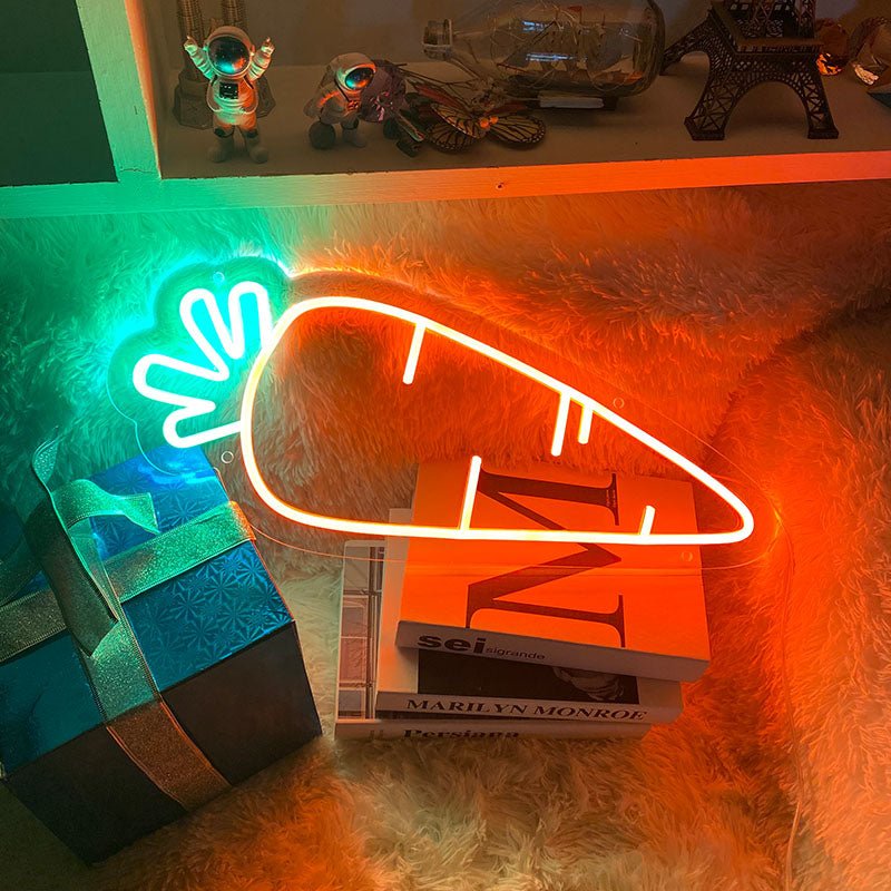 Carrots Neon Sign Led Light for Wall Decor Light up Sign for Art Restaurant Animal Kindergarten Room Child Vegetables Neon Sign
