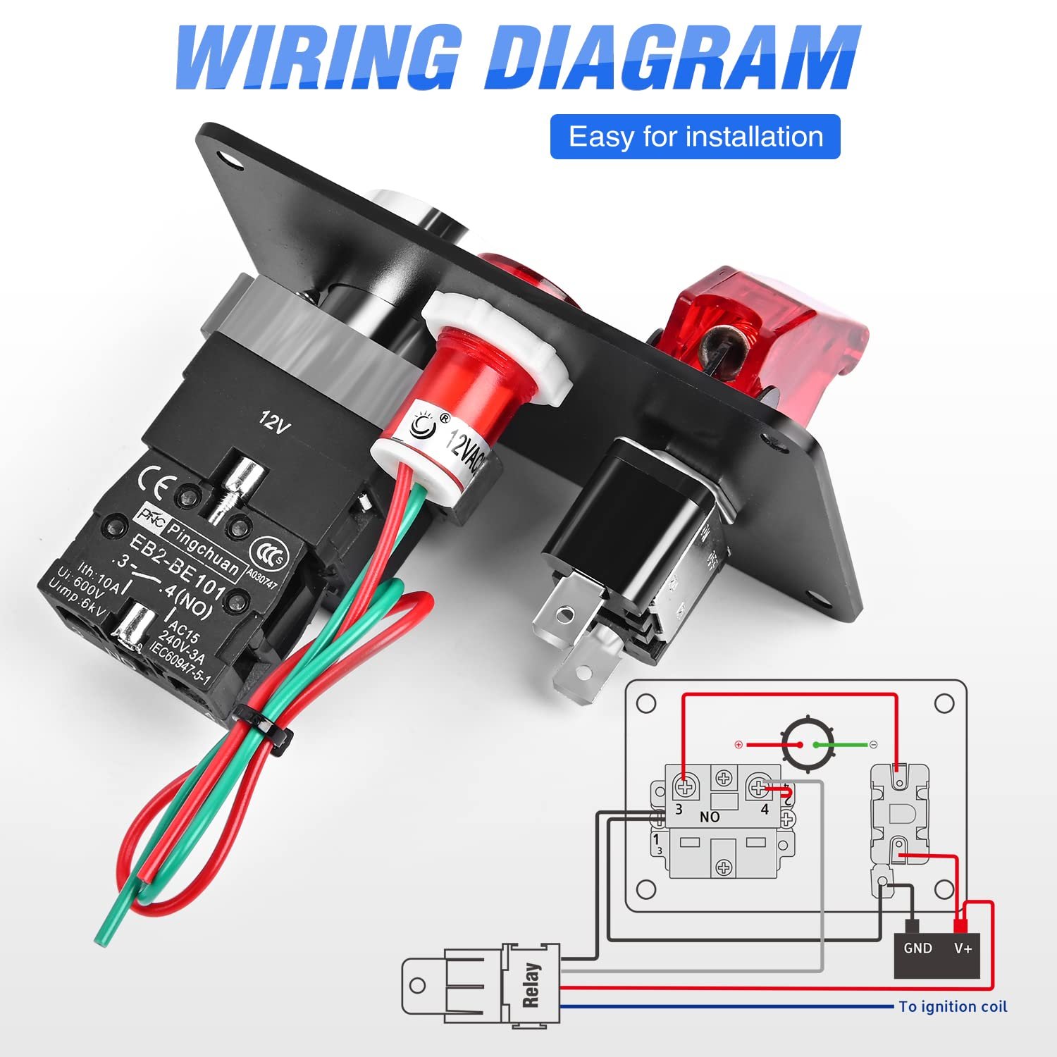 Push Button Switch Panel 12V SPST Toggle Switch on OFF Racing RV Marine Boat Engine Car Starter Horn Button Ignition Switch