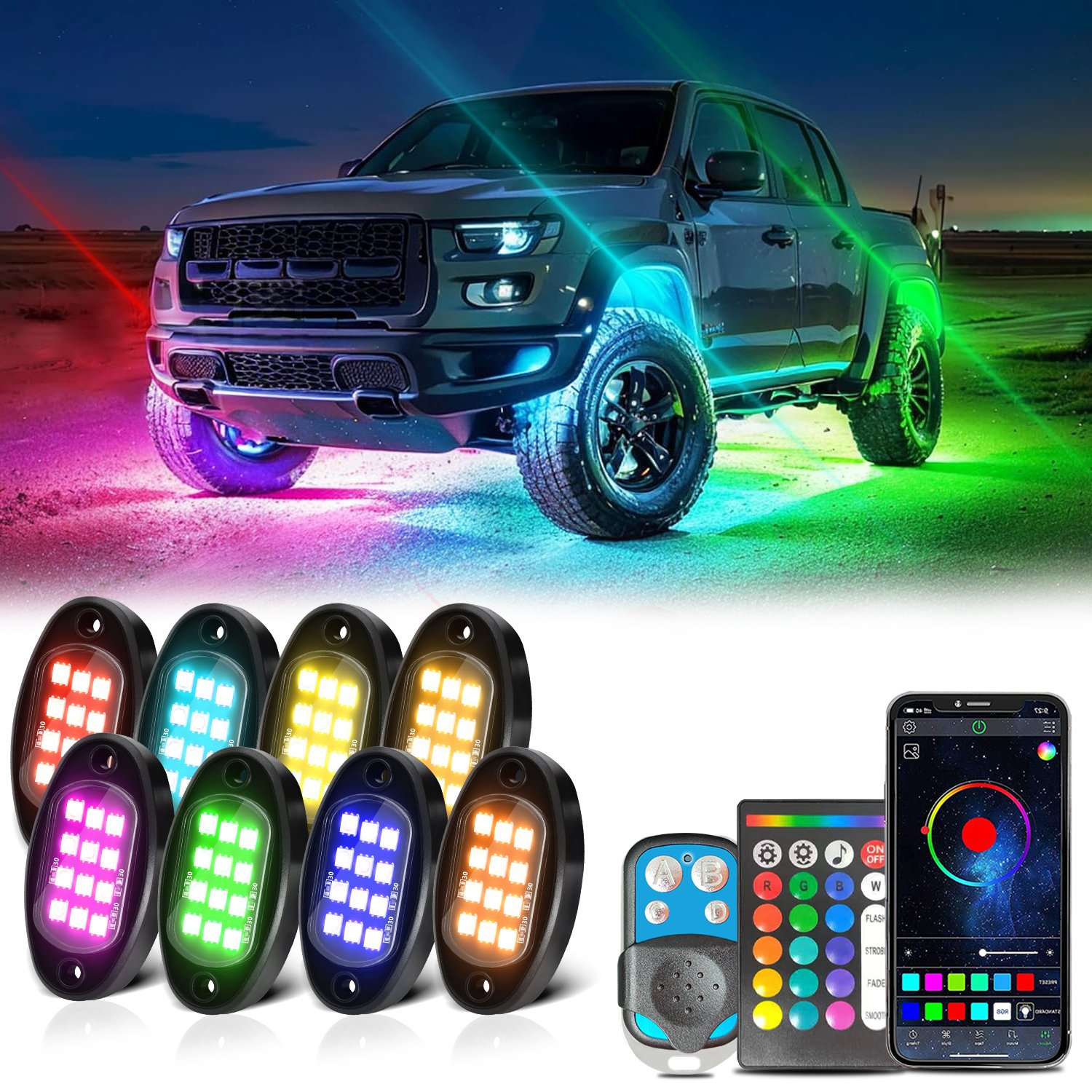 Universal Wireless APP Control RGB Led Dual Remote Control RGB Illusion Car Chassis Light Kit