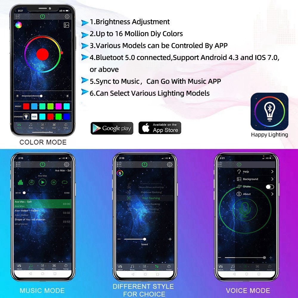 Universal Wireless APP Control RGB Led Dual Remote Control RGB Illusion Car Chassis Light Kit