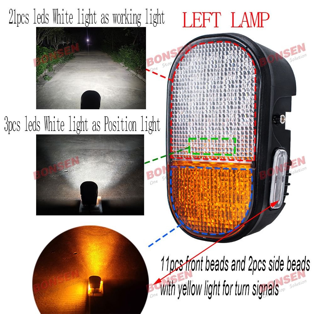 Forklift Headlight signal Light 10-80V Double Sides Work Light Turn signal Indicator Light White Yellow Warning Position Lamp