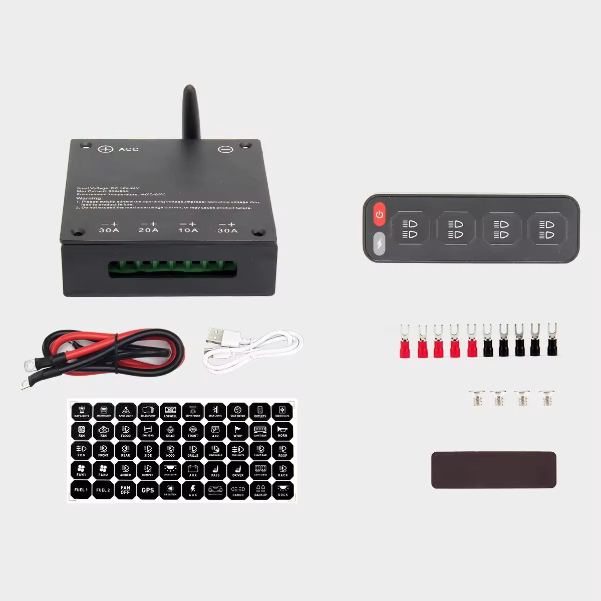 12 Volt 4Gang Wireless Remote Control Indicator LED Lights Switch Panel Universal for Excavator Offroad Cars Boats Bus