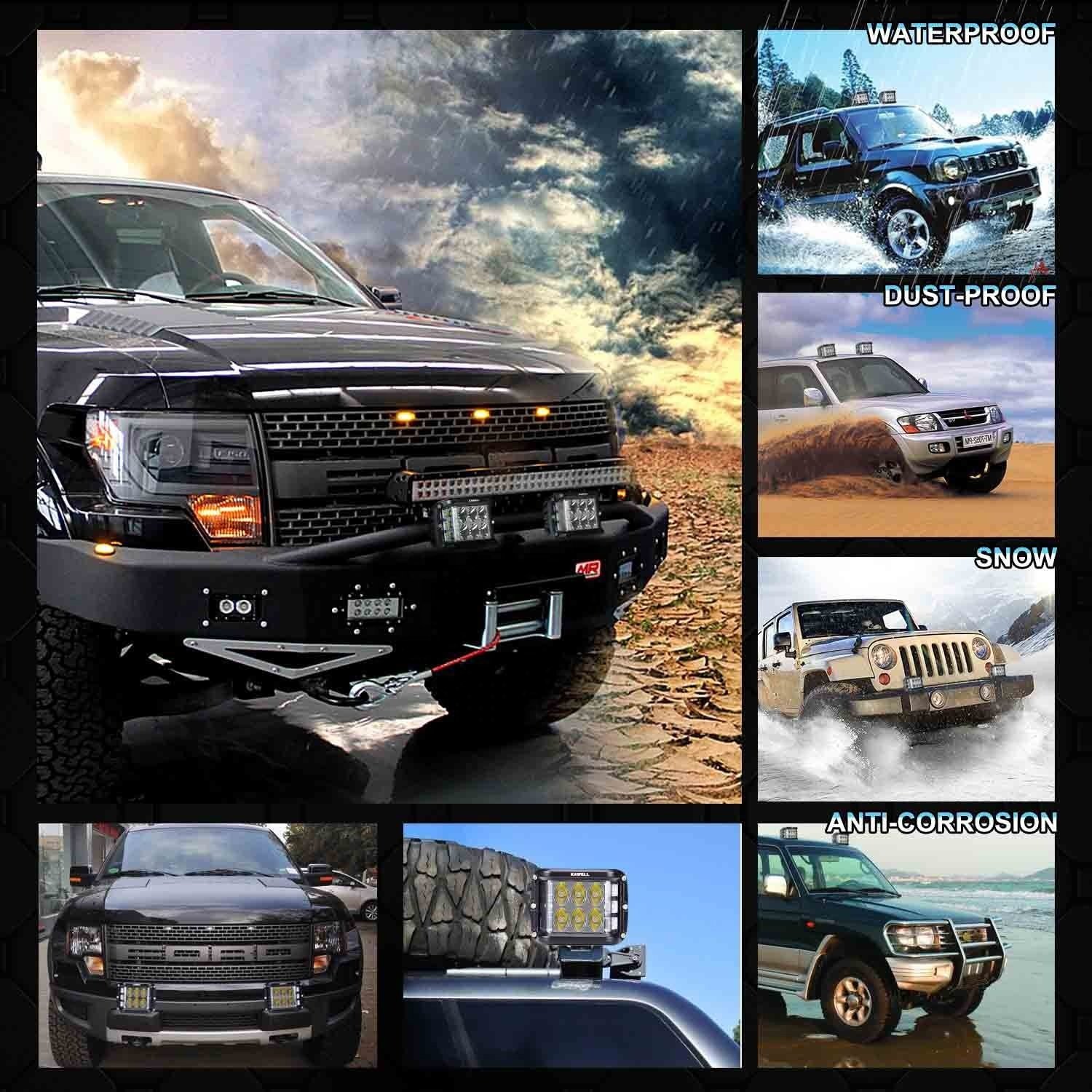 LED Side Shooter Light Bar 4 Inch White Off-Road DRL Driving Flood Spot Work Pods Light with Dual Side Amber Flash Strobe Lights