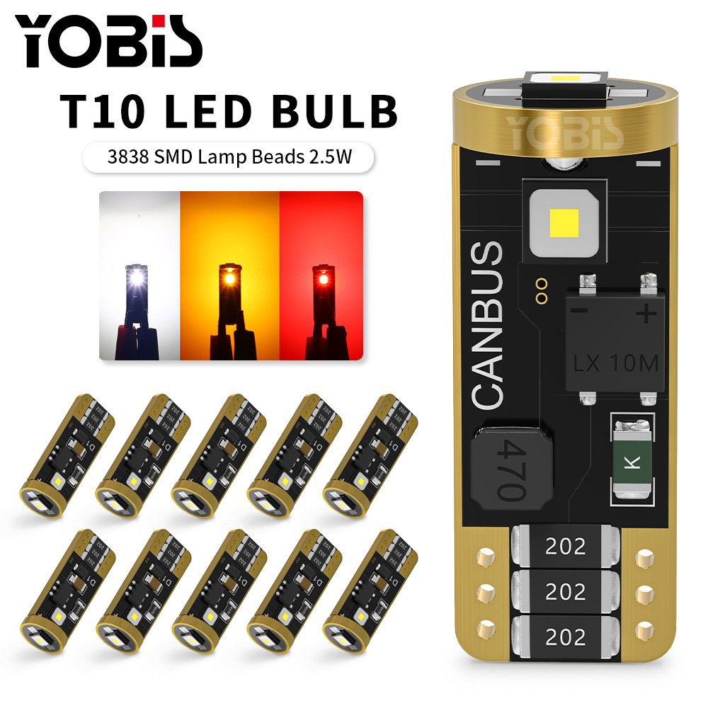 Universal 3838-3 Smd LED Bulbs Bombillo T10 W5W 194 168 12-24V Canbus LED Auto License Plate Light Luces Interior Light