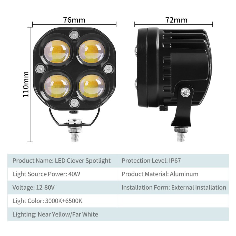 3 Inch 40W LED Spotlight Running Lights White Yellow Dual Color Square Fog Lamp for Car Motorcycle SUV ATV Truck Bus Boat
