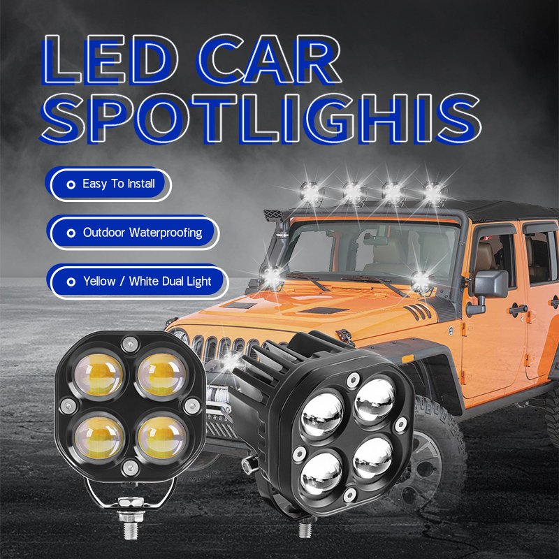 3 Inch 40W LED Spotlight Running Lights White Yellow Dual Color Square Fog Lamp for Car Motorcycle SUV ATV Truck Bus Boat