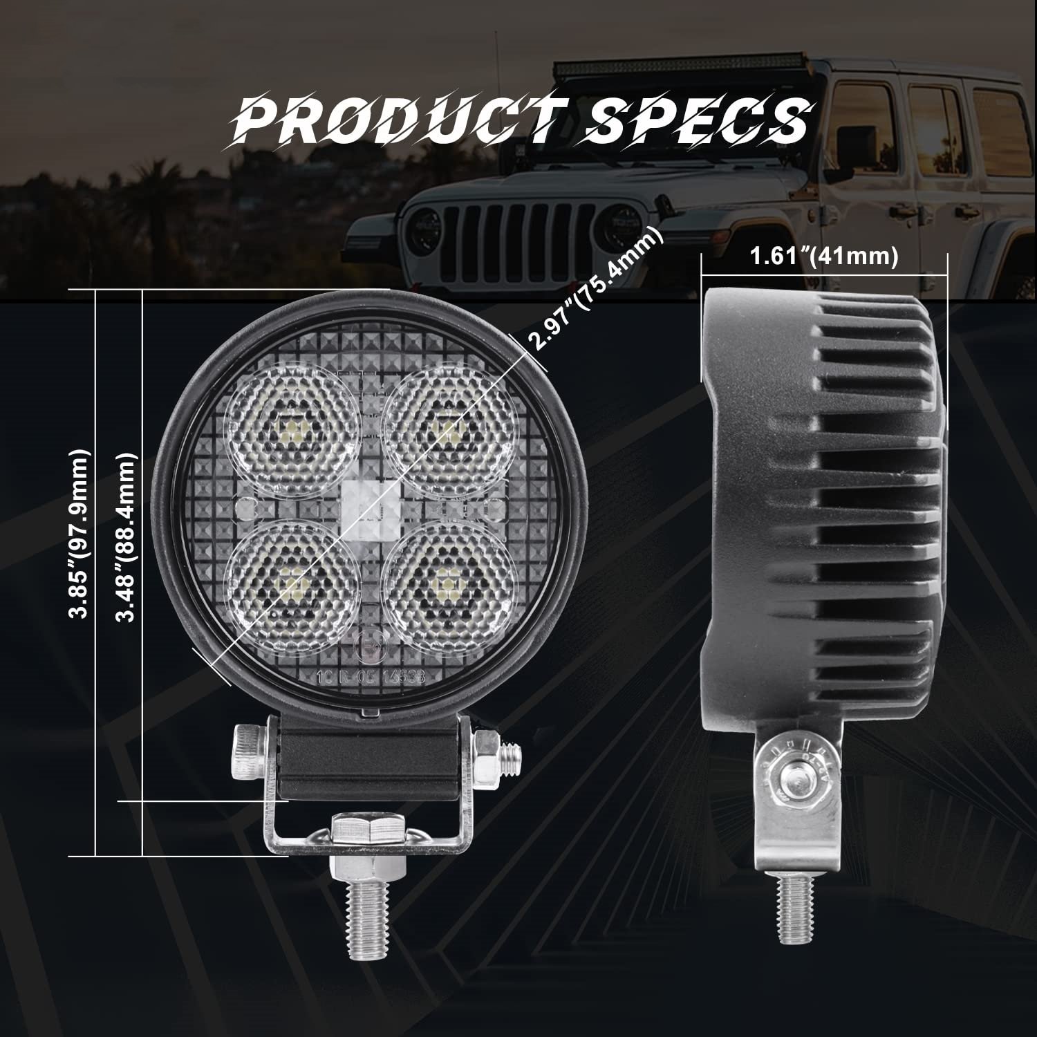 Round LED Light 3 Inch 24 W 2200 LMS Flood Light 12-30 V Led Work Lights for Truck 4 OSRAM Lamp Beads