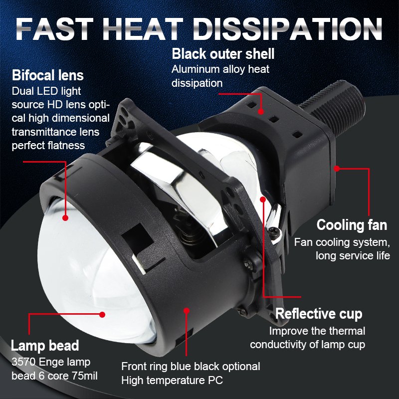 Car Accessories 3 Inch Bi LED Projector Lens Headlight Super Bright Automobile Lens Bulbs A9 Bi Led Lens Headlight