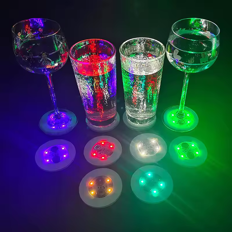 Custom Logo White Green Red Colorful Luminous Bar Round Led Light Coaster for Birthday Wedding Christmas Bar Party Decoration