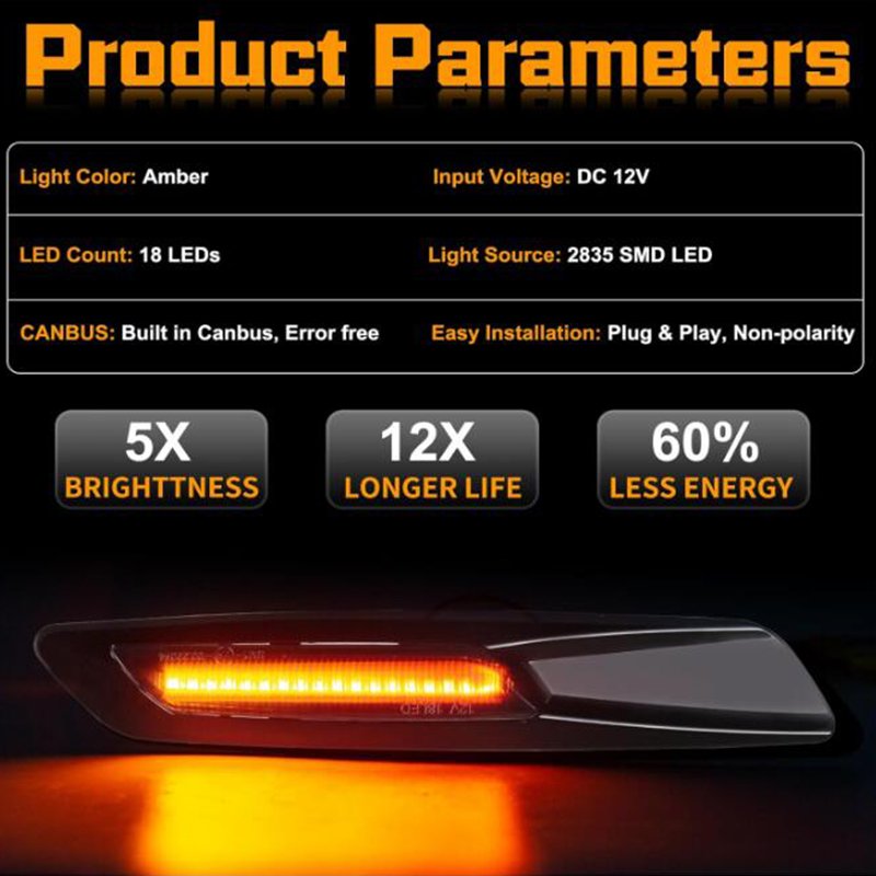 2pcs Blinker for BMW 1 3 5 Series LED Side Marker Turn Signal Lights for F30 E90 E91 E92 E93 E46 E60 E61 BMW F10 Style