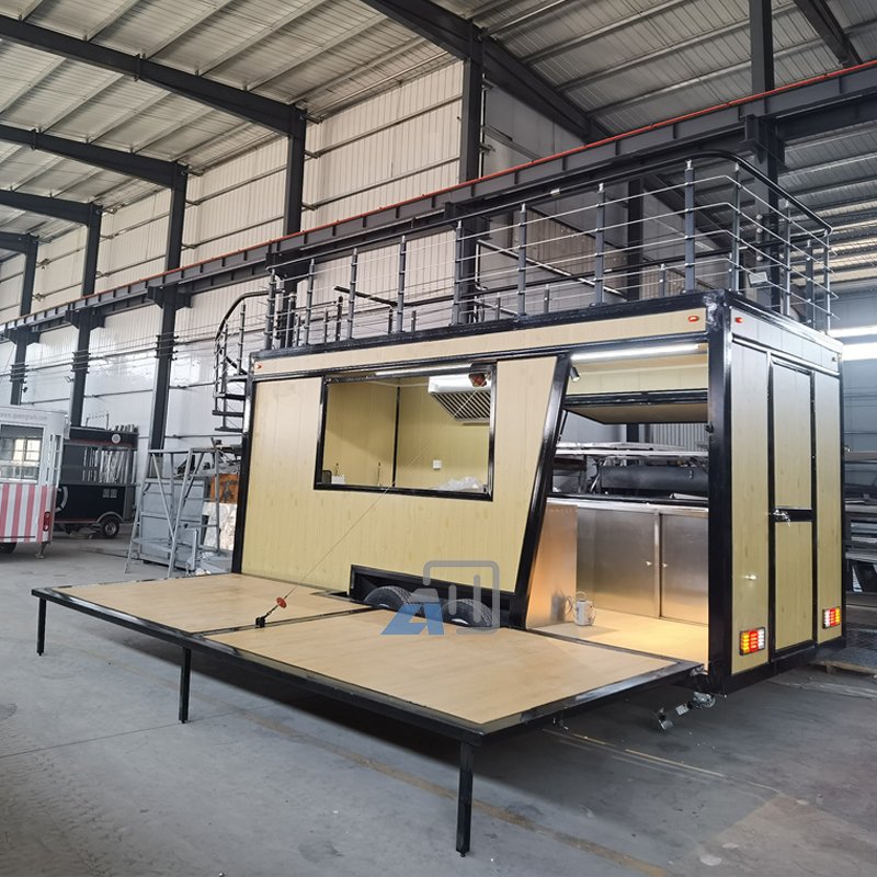 Customized Multi-functional Food Truck Street Mobile Hot Dog Food Cart Double Decker BBQ Trailer