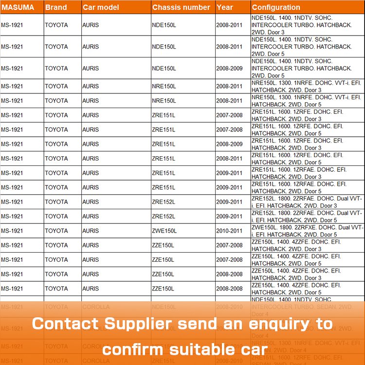 MS-1921 MASUMA Auto Car Parts Front Axle Brake Pads Disc 04465-02210 04465-02160 for TOYOTA AURIS NDE150L