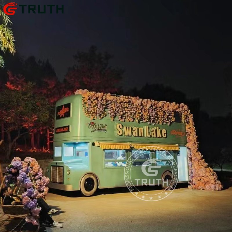 Chinese Ice Cream Trailer Tea Barbershop Cart Station Electric Mobile Hair Salon Truck Double Deck Food Bus