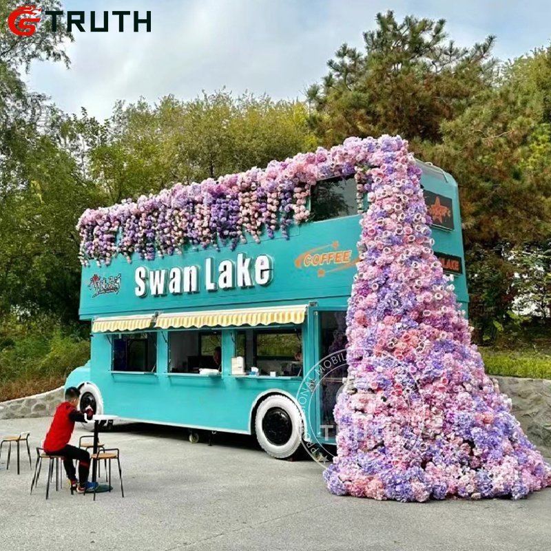 Chinese Ice Cream Trailer Tea Barbershop Cart Station Electric Mobile Hair Salon Truck Double Deck Food Bus