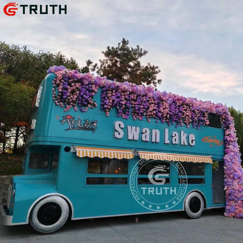 Chinese Ice Cream Trailer Tea Barbershop Cart Station Electric Mobile Hair Salon Truck Double Deck Food Bus