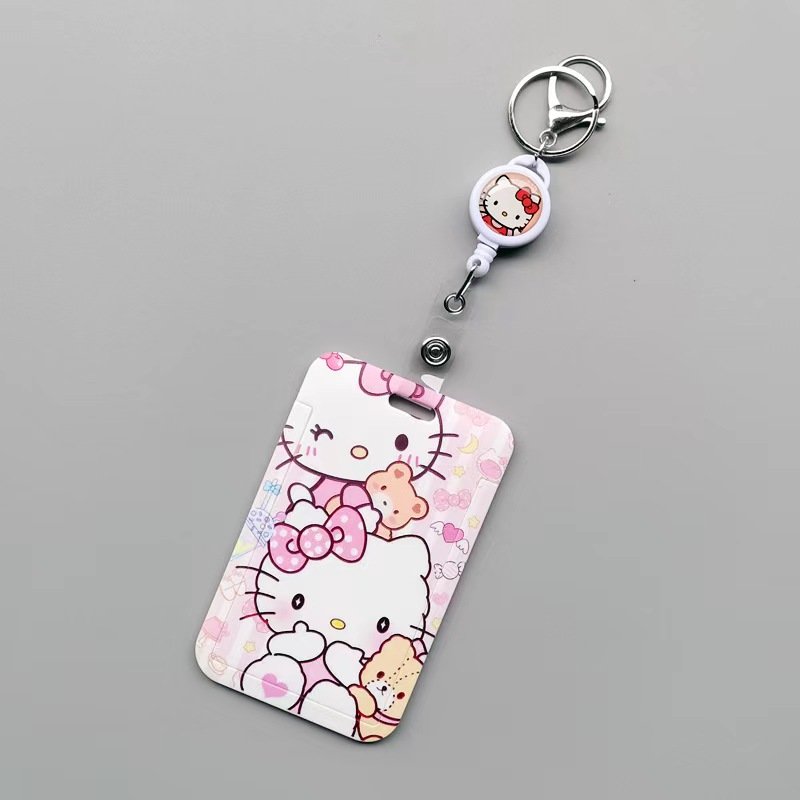 Anti-Lost Plastic Student Bus Name ID Badge Cartoon Cute Kitty Design Card Holder With Scalable Lanyards Accessories Card Case