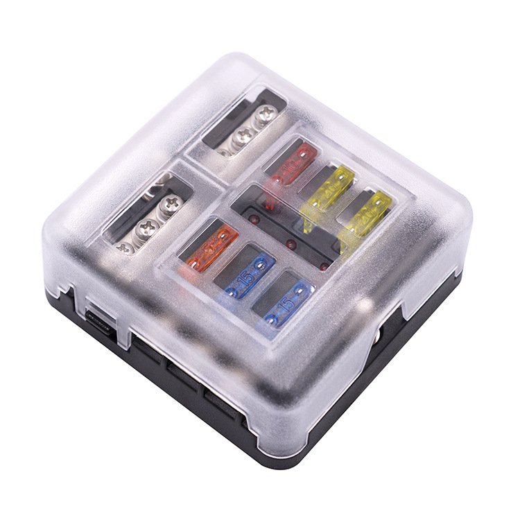 HEYRV RV Accessories 32V Fuse Block 6 Way Caravan Fuse Block with Led Indicator Damp-Proof Cover ATP/ATC/ATO Fuse Box