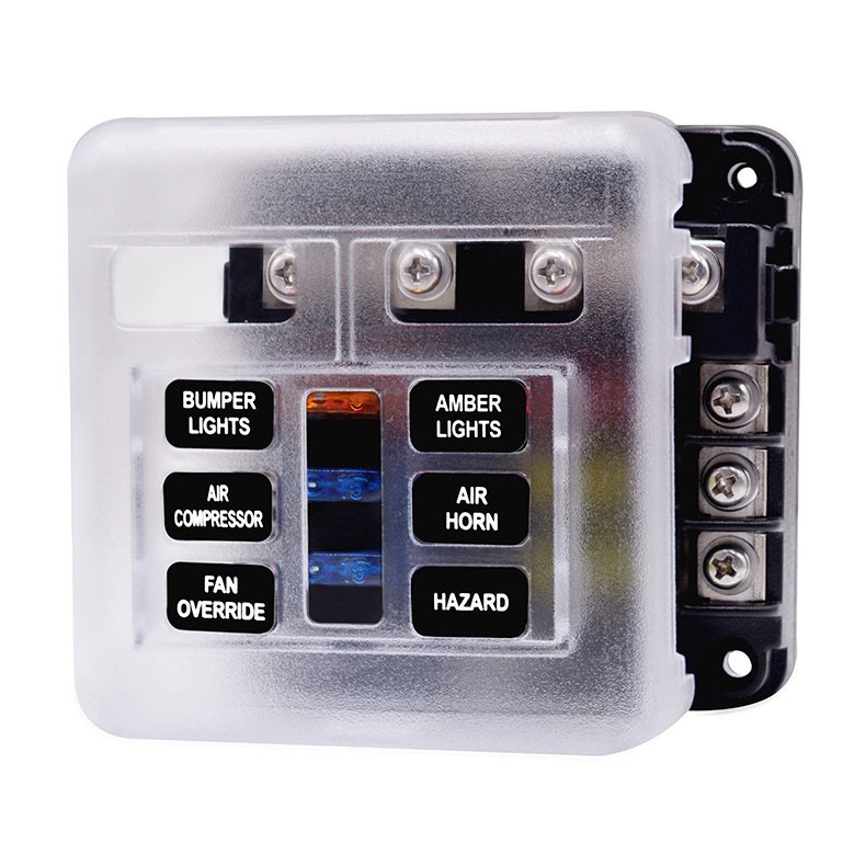 HEYRV RV Accessories 32V Fuse Block 6 Way Caravan Fuse Block with Led Indicator Damp-Proof Cover ATP/ATC/ATO Fuse Box