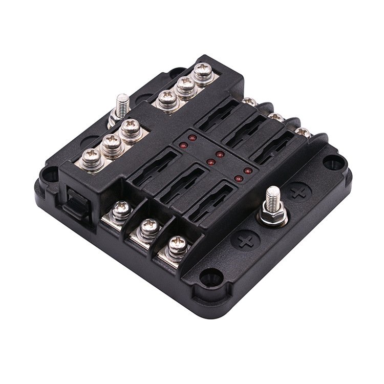 HEYRV RV Accessories 32V Fuse Block 6 Way Caravan Fuse Block with Led Indicator Damp-Proof Cover ATP/ATC/ATO Fuse Box