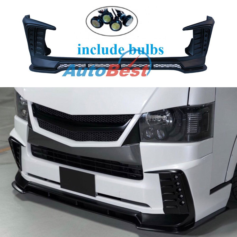 KDH FRONT BUFFER LIP BODY KITS WITH LIGHT for TOYOTA HIACE 2014UP VAN BUS KDH200 LOW ROOF