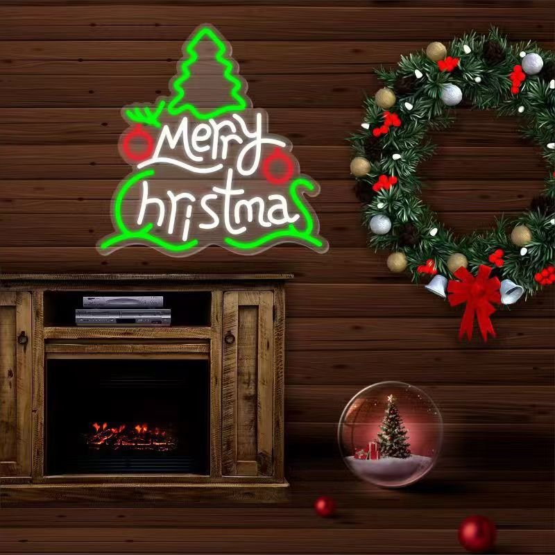 3D LED Personnalisee Acrylic Wall Art Neon Father Christmas Tree Santa Claus Sign Wall Decor Creative Home Aesthetic Display