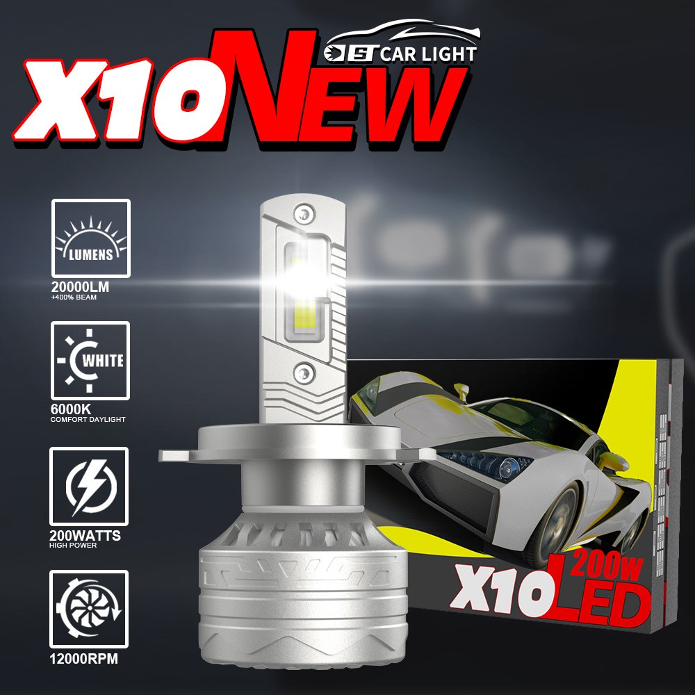 ODM X10 220w 25000LM H4 Double Beam 6000K 6500K Double Copper Tubes Speed Fans Canbus IP68 Car LED Headlight Headlamp