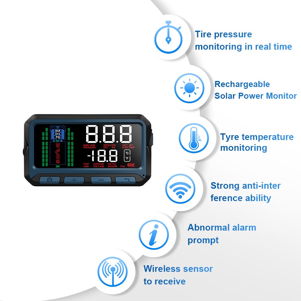 New Arrival Heavy Duty 12-Wheel Truck and RV TPMS Sensor 433.92Mhz Tire Pressure Monitoring System for Trailer Tyres