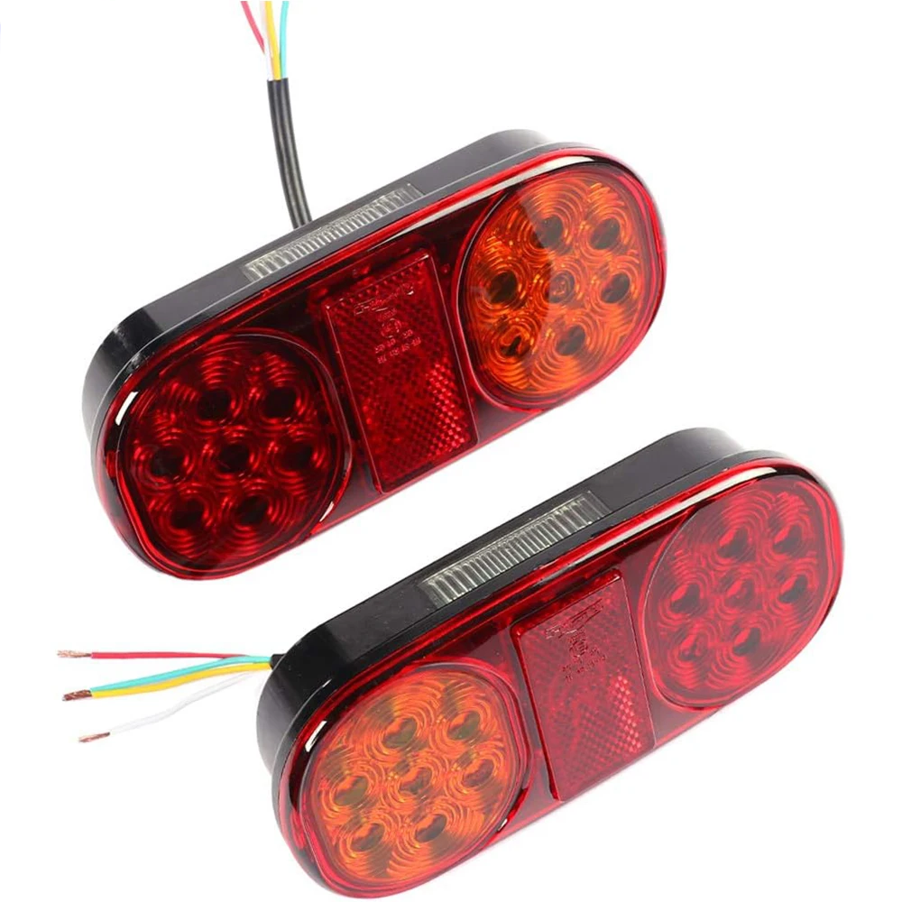 ECE E-MARK 12V Trailer Rear Lights Set Brake Light for Caravan Van Truck Yellow+Red LED Stop Warning Indicator Lamps