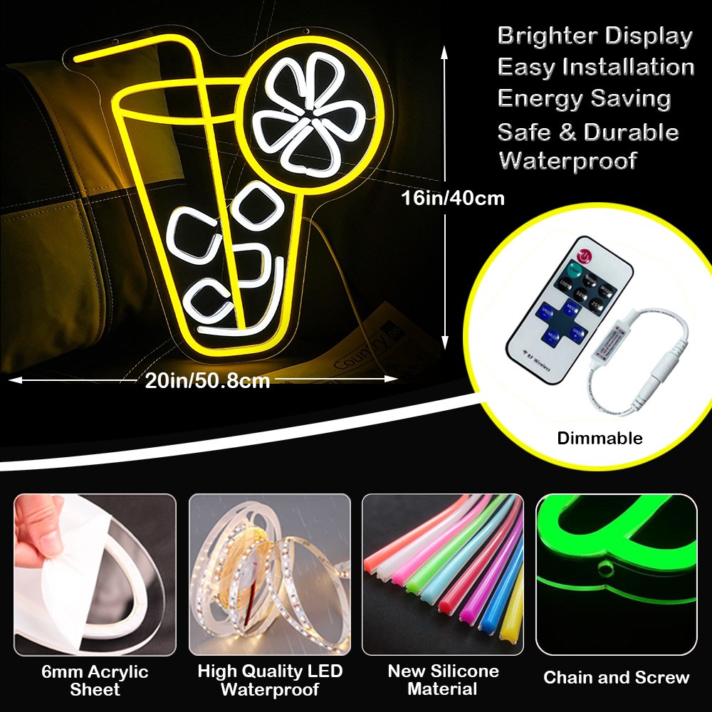 Lemon Tea Neon Sign Yellow Light up Lemonnade Fast Food Party Bar Pub Coffe Shop Decoration