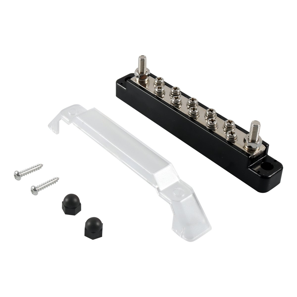 10-Way Bus Bar - 2 M6 Studs + 10 M4 Screws - 48V 150A - for Car Electrical Systems - Auto Part Accessory