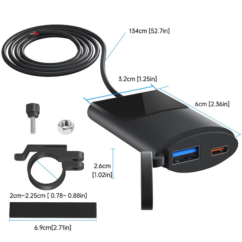 QC3.0 Charger Waterproof 12V Power Dual Port Type-C USB Mobile Phone Charger for Other Motorcycle Universal Accessories