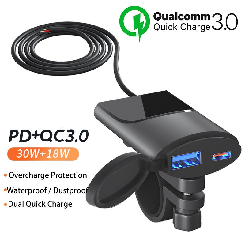 QC3.0 Charger Waterproof 12V Power Dual Port Type-C USB Mobile Phone Charger for Other Motorcycle Universal Accessories