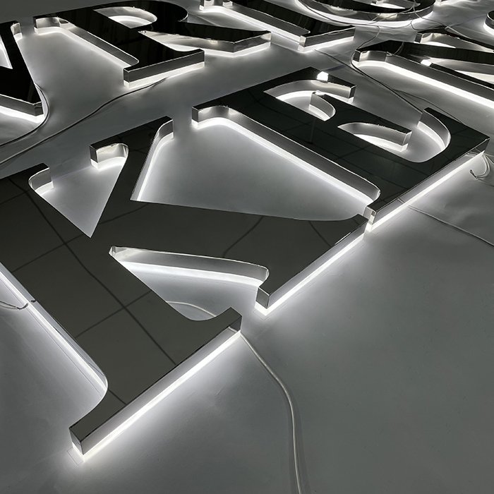 Wholesale 304 Stainless Steel Add Your logo Backlit Led Reverse Channel Letters Light up Metal Signs