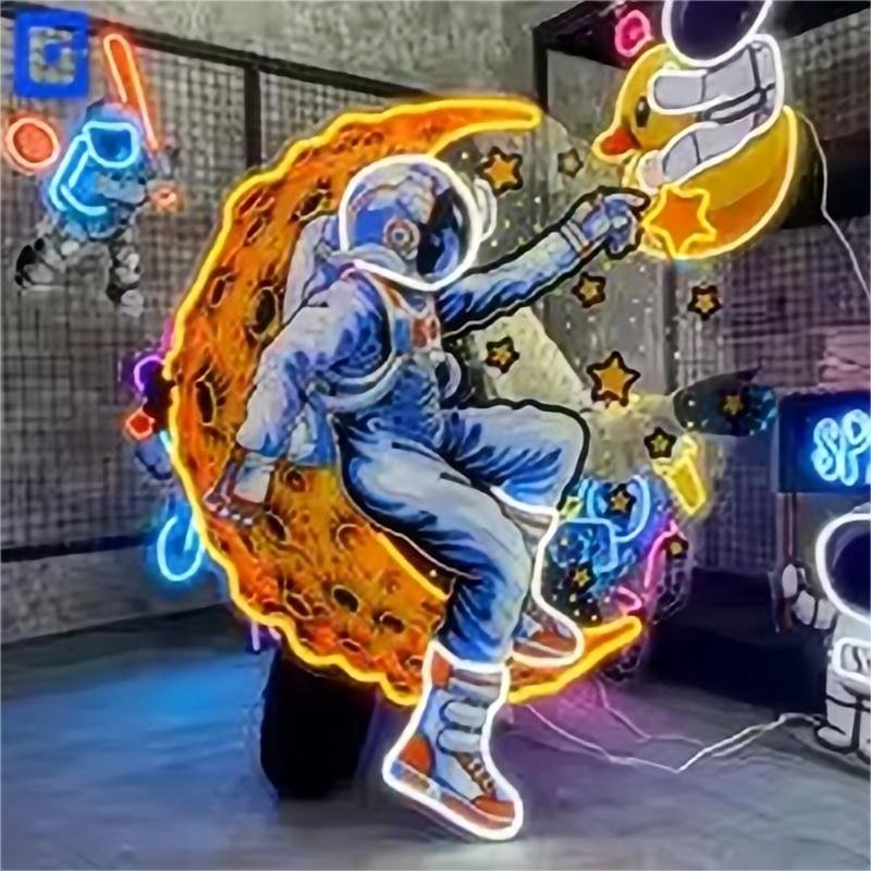 Custom UV Printed Led Neon Sign Store Business logo Astronauts Led Neon Sign Light for Inner Wall Decoration