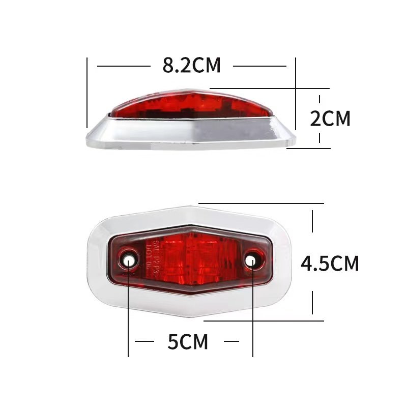 Chrome 2LED 10-30V Side Marker Lamp Indicators for Red Amber White Green Blue on Howo Truck Trailer Lorry Tractor