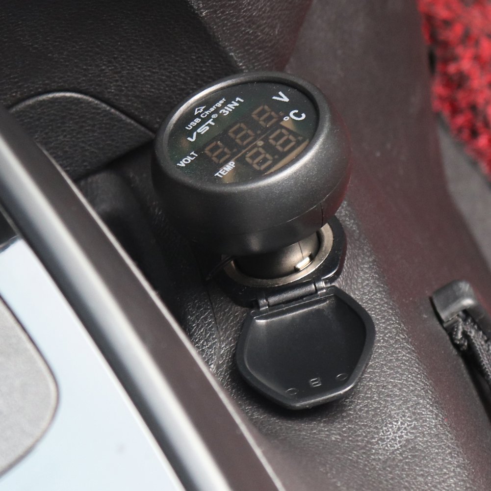 3 in 1 Digital Voltmeter Thermometer Blue Red LED DC 24V 12V Cigarette Lighter Socket 2.1A USB Car Charger for Car Bus