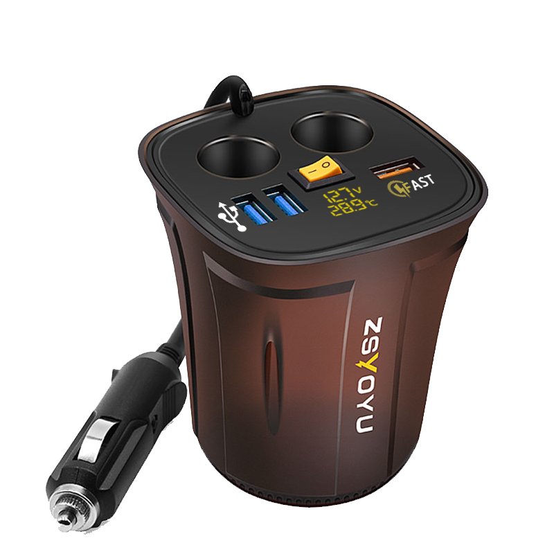 12V Dual Cigarette Lighter Plug Voltmeter Temperature Cup Holder Car Charger 3 Port USB Socket Charger for Car