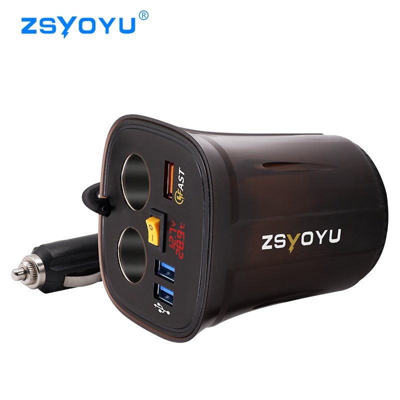 12V Dual Cigarette Lighter Plug Voltmeter Temperature Cup Holder Car Charger 3 Port USB Socket Charger for Car