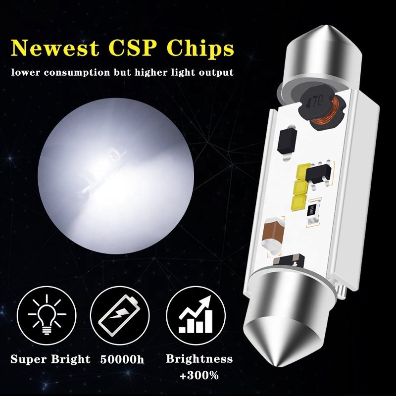 Car LED New CSP Blub Car Interior Dome Lamp License Plate Reading Light White CANBUS 31mm 36mm 39mm 41mm C5W Festoon