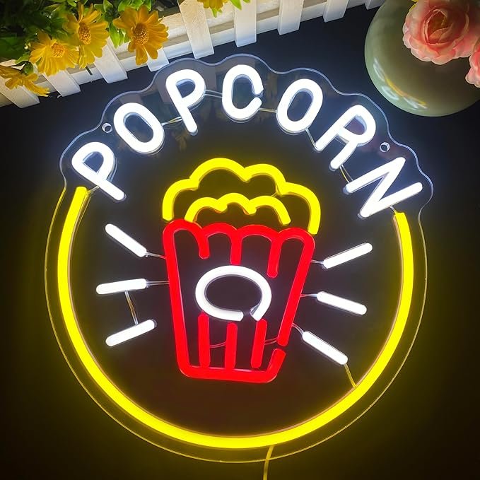 Popcorn Neon Signs for House Wall Decor Dimmable Food Neon Light USB Powered Snack Sign for Kitchen Restaurant Bar