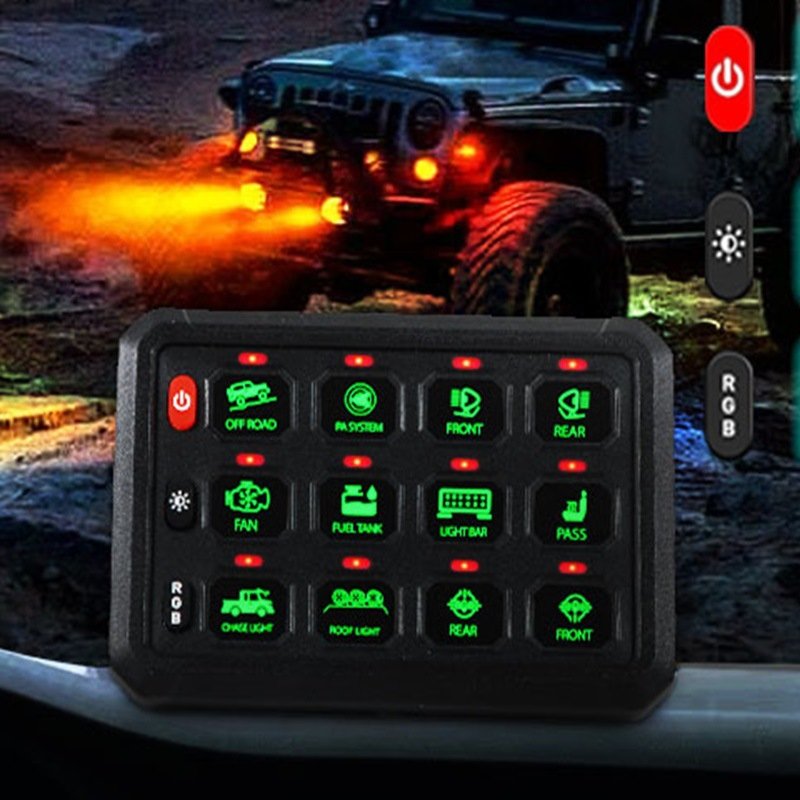 12V 8 Gang Remote Control LED Lights Switch Panel Universal for Excavator Offroad Cars Boats Bus