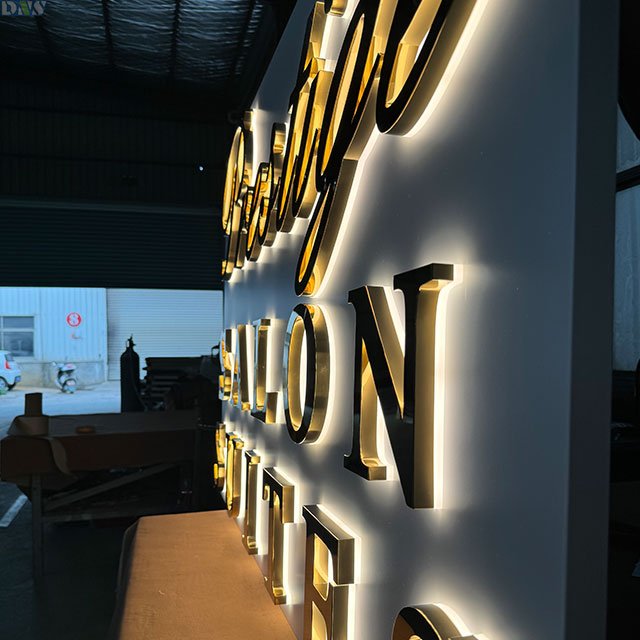 Titanium Gold Mirror Polished Stainless Steel Back Light Led Sign Company Building Logo Business Signage