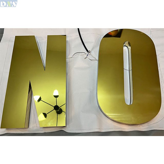 Titanium Gold Mirror Polished Stainless Steel Back Light Led Sign Company Building Logo Business Signage